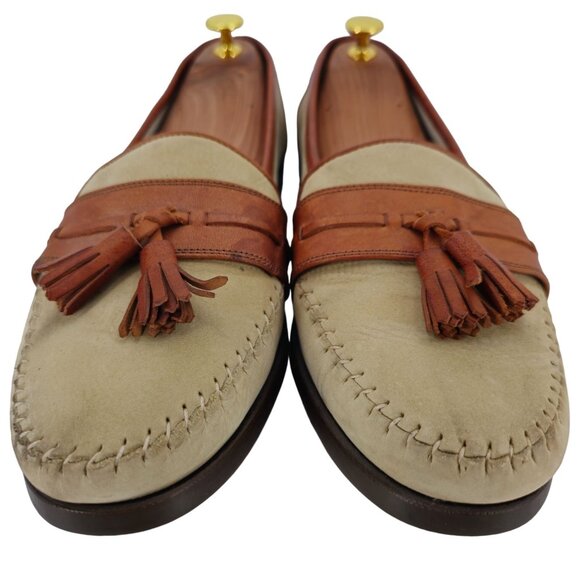 Belvedere Florence Italy Brown Beige Leather Tassel Loafers Men 10.5 Dress Shoes - Picture 10 of 11